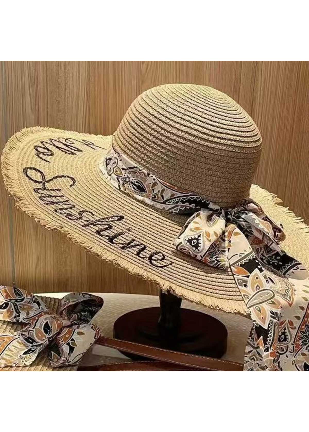 Modlily Light Camel Letter Print Straw Hat - One Size