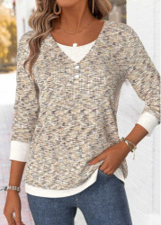 Modlily Light Camel Long Sleeve V Neck T Shirt - M