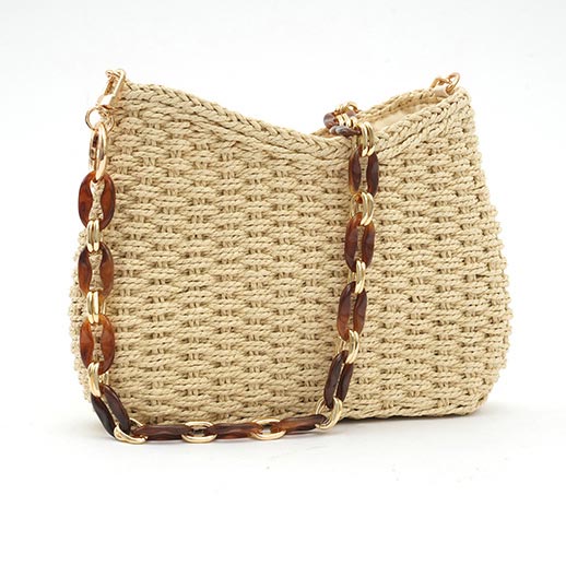 Modlily Light Camel Open Straw Crossbody Bag - One Size