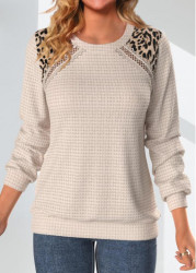 Modlily Light Camel Patchwork Leopard Long Sleeve Sweatshirt - M
