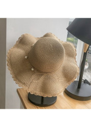 Modlily Light Camel Pearl Visor Straw Hat - One Size