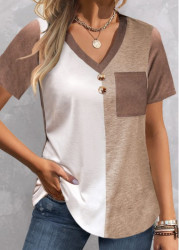 Modlily Light Camel Pocket Short Sleeve T Shirt - M
