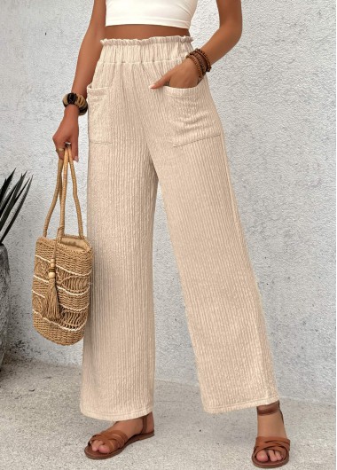 Modlily Light Camel Pocket Wide Leg Elastic Waist Pants - S