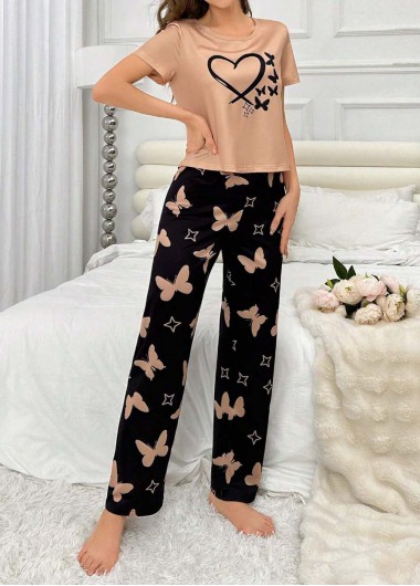 Modlily Light Camel Short Sleeve Lounge Top and Pants - S