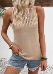 Modlily Light Camel Sleeveless Round Neck Tank Top - S