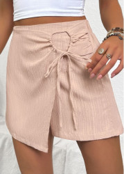 Modlily Light Camel Straight Leg Elastic Waist High Waisted Shorts - S
