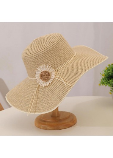 Modlily Light Camel Sunflower Print Straw Hat - One Size