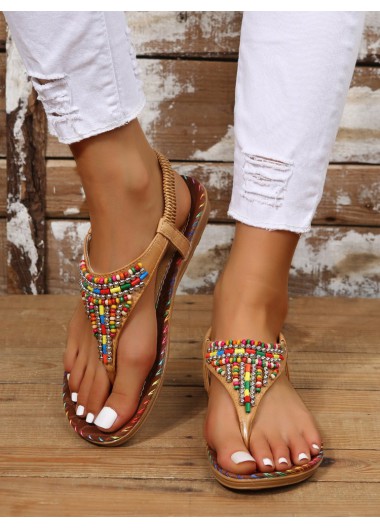 Modlily Light Camel Toe Post Falt Sandals - 36