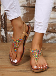Modlily Light Camel Toe Post Falt Sandals - 37