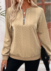 Modlily Light Camel Tummy Coverage Long Sleeve Round Neck Sweatshirt - M