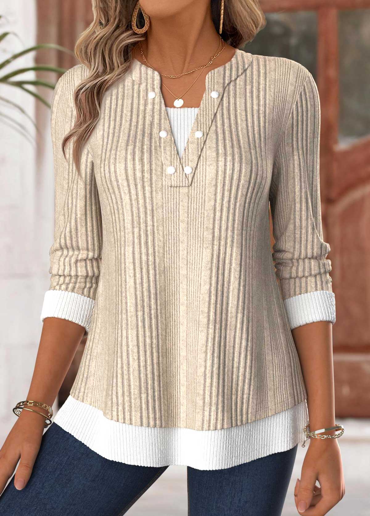 Modlily Light Camel Tummy Coverage Long Sleeve T Shirt - XXL