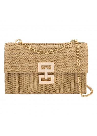 Modlily Light Camel Turnlock Chains Crossbody Bag - One Size