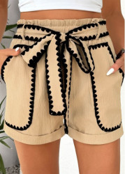 Modlily Light Coffee Elastic Waist High Waisted Shorts - L