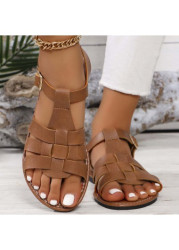 Modlily Light Coffee Faux Leather Peep Toe Falt - 36
