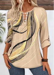Modlily Light Coffee Geometric Print T Shirt - M