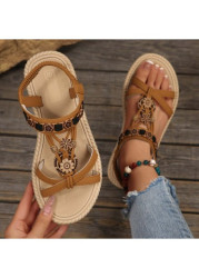 Modlily Light Coffee Peep Toe Falt Sandals - 36