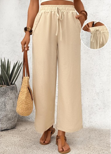 Modlily Light Coffee Pocket Wide Leg Elastic Waist Pants - S