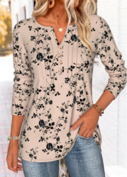 Modlily Light Coffee Tummy Coverage Floral Print T Shirt - M