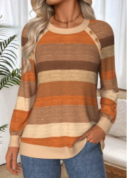 Modlily Light Coffee Tummy Coverage Striped Long Sleeve Sweatshirt - M