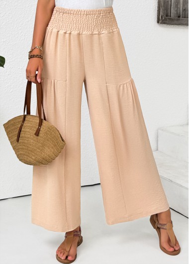 Modlily Light Coffee Wide Leg Elastic Waist High Waisted Pants - S