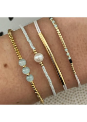 Modlily Light Green Color Pearl Detail Bracelets - One Size