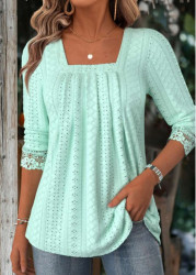 Modlily Light Green Long Sleeve Square Neck T Shirt - S