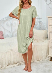 Modlily Light Green Polka Dot Short Sleeve Round Neck Nightdress - S
