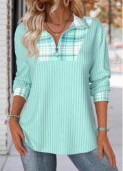 Modlily Light Green Tummy Coverage Plaid Long Sleeve Sweatshirt - S