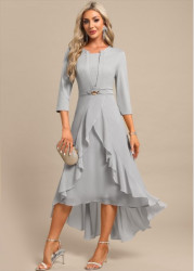 Modlily Light Grey Fake 2in1 High Low Split Neck Dress - L