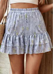 Modlily Light Grey Flare Leg Elastic Waist Mid Waisted Shorts - 2XL