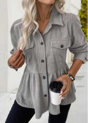 Modlily Light Grey Long Sleeve Shirt Collar Shacket - M