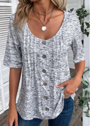 Modlily Light Grey Marl Button Half Sleeve T Shirt - M
