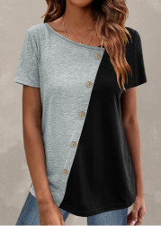 Modlily Light Grey Marl Button Short Sleeve T Shirt - S