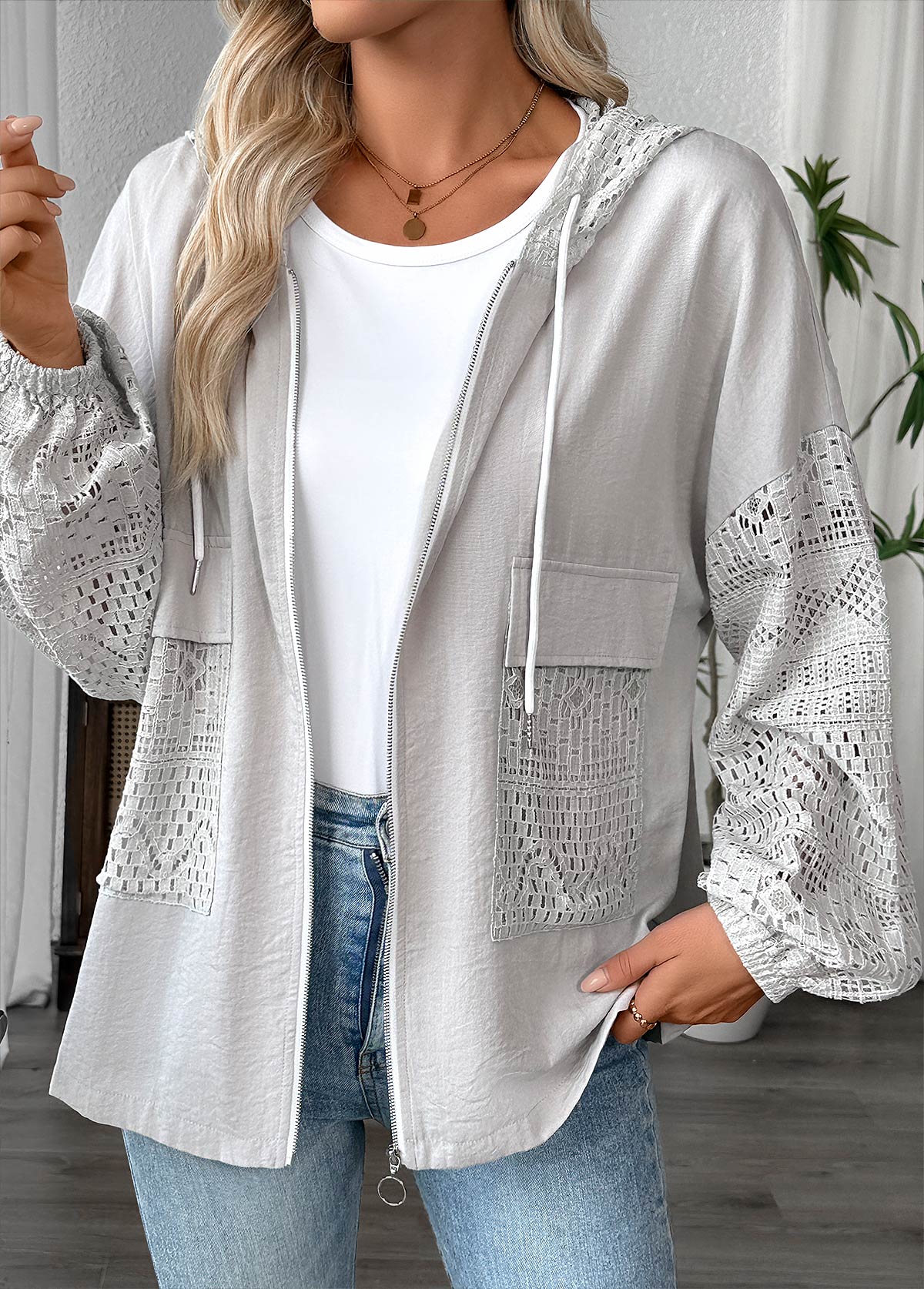 Modlily Light Grey Marl Long Sleeve Hoodie - M