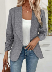Modlily Light Grey Marl Tummy Coverage Long Sleeve Lapel Coat - M