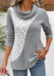 Modlily Light Grey Patchwork Long Sleeve Cowl Neck Sweatshirt - XXL