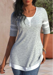 Modlily Light Grey Patchwork Round Neck T Shirt - L