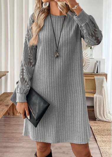 Modlily Light Grey Tummy Coverage Short Long Sleeve Dress - M