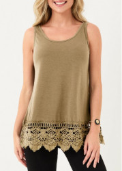 Modlily Light Khaki Lace Stitching Tank Top - S
