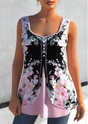 Modlily Light Pink Faux Two Piece Floral Print Tank Top - S