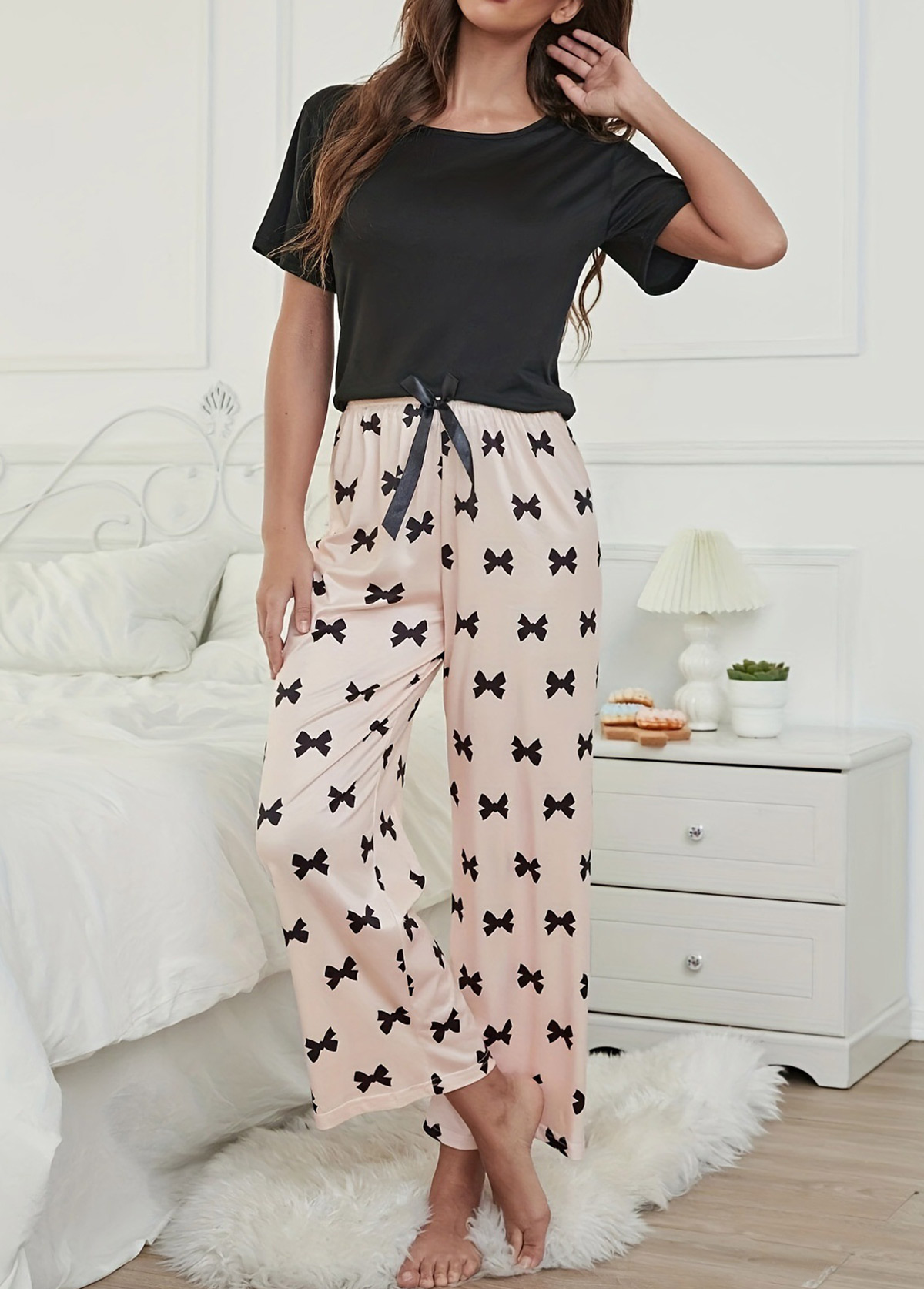 Modlily Light Pink Short Sleeve Lounge Top and Pants - S