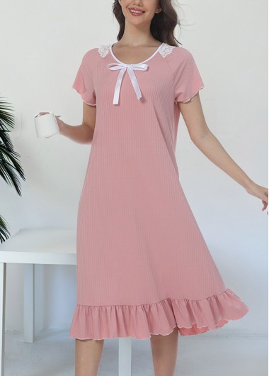 Modlily Light Pink Short Sleeve Round Neck Nightdress - S