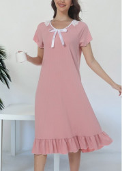 Modlily Light Pink Short Sleeve Round Neck Nightdress - S