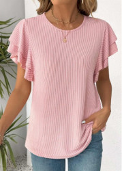 Modlily Light Pink Short Sleeve Round Neck T Shirt - S