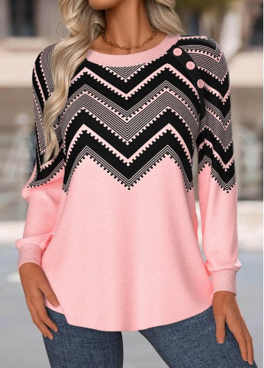 Modlily Light Pink Tummy Coverage Geometric Print Long Sleeve Sweatshirt - M