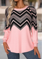 Modlily Light Pink Tummy Coverage Geometric Print Long Sleeve Sweatshirt - M