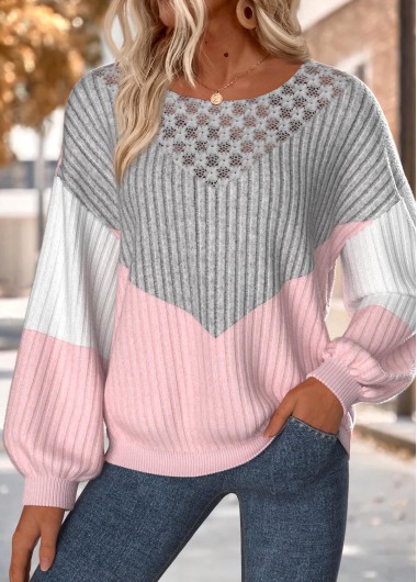 Modlily Light Pink Tummy Coverage Long Sleeve Round Neck Sweatshirt - S