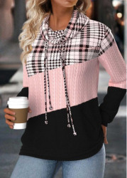 Modlily Light Pink Tummy Coverage Plaid Long Sleeve Sweatshirt - M
