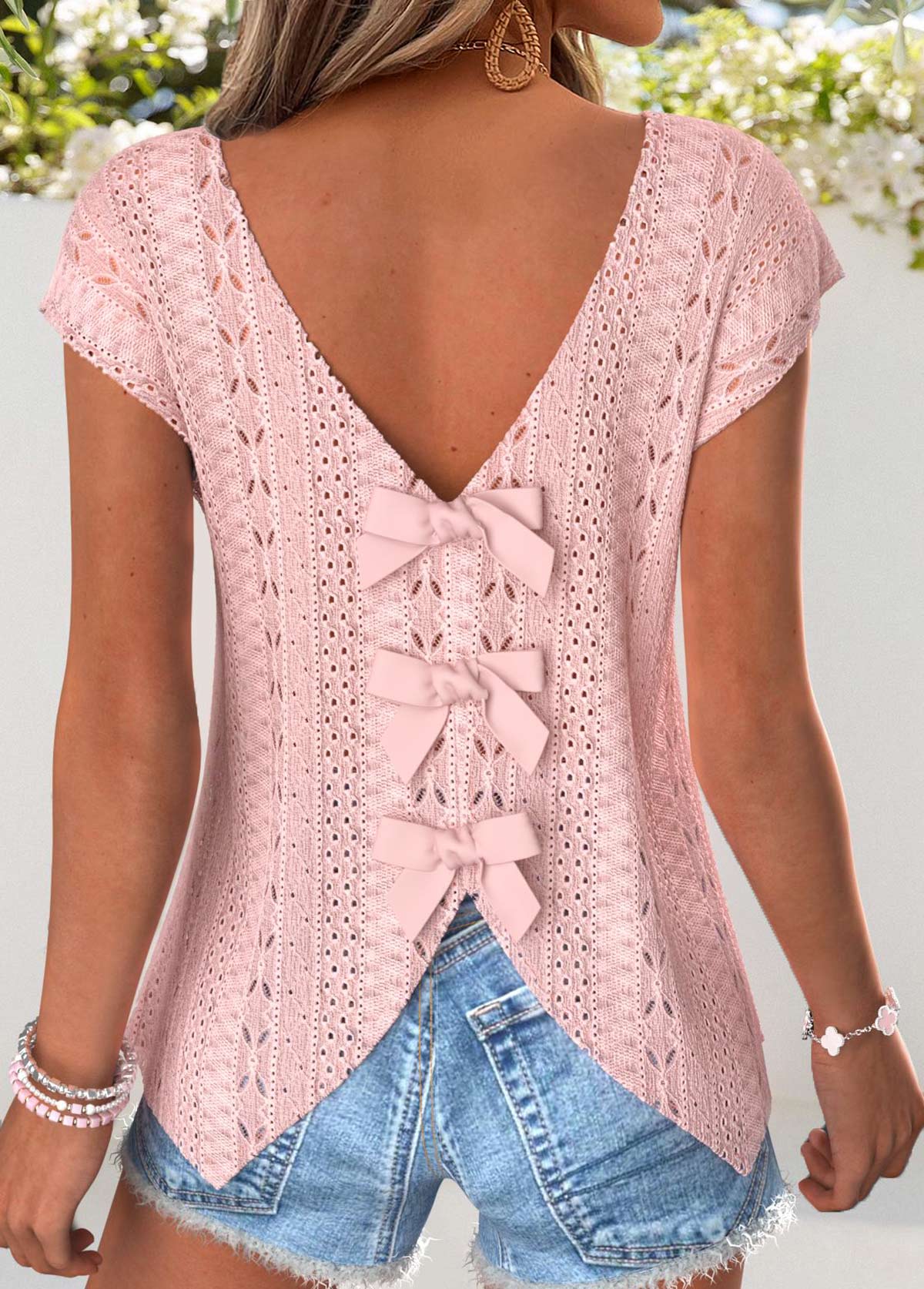 Modlily Light Pink Tummy Coverage Short Sleeve T Shirt - L