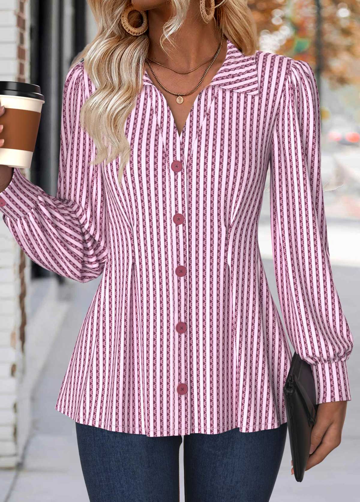 Modlily Light Pink Tummy Coverage Striped Long Sleeve Shirt - M